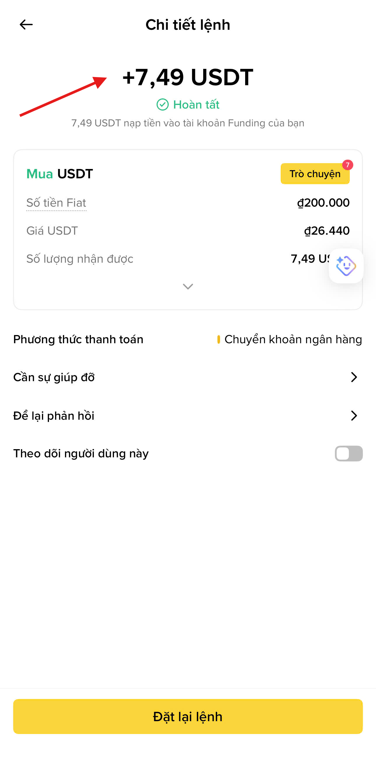 Kiểm tra USDT trong ví Funding