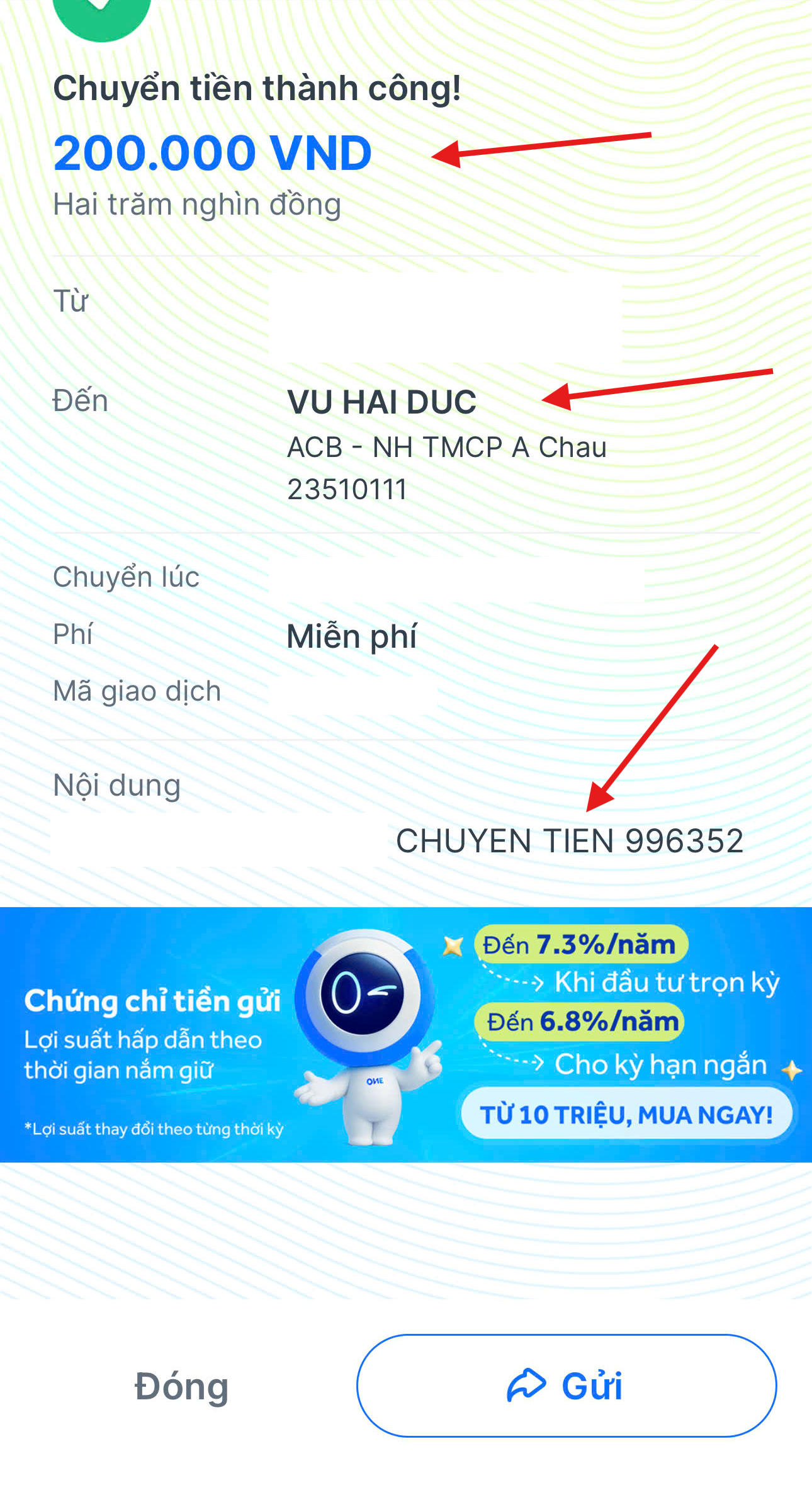 Chuyển khoản qua app ngân hàng