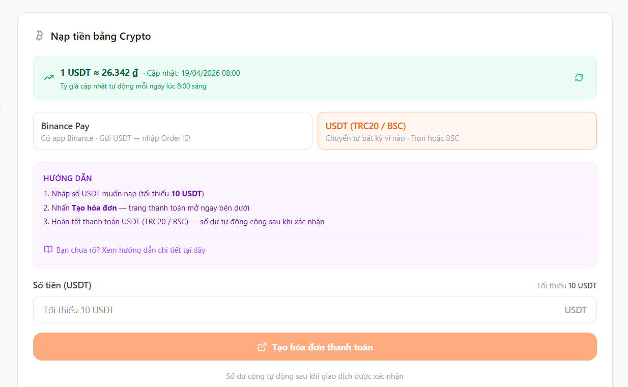 Vào trang nạp qua cổng Crypto