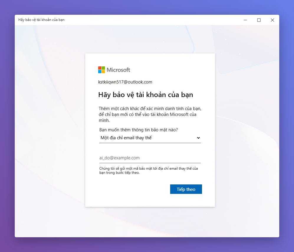 Đăng nhập vào tài khoản Hotmail cần thêm mail khôi phục
