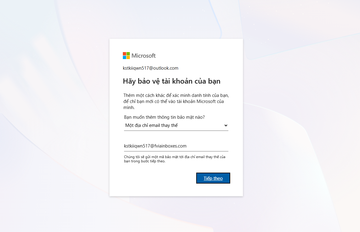 Thêm email FViaInboxes vào trang bảo mật Microsoft