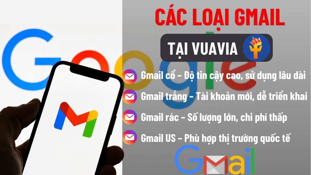Các loại gmail khi mua gmail tại Vuavia