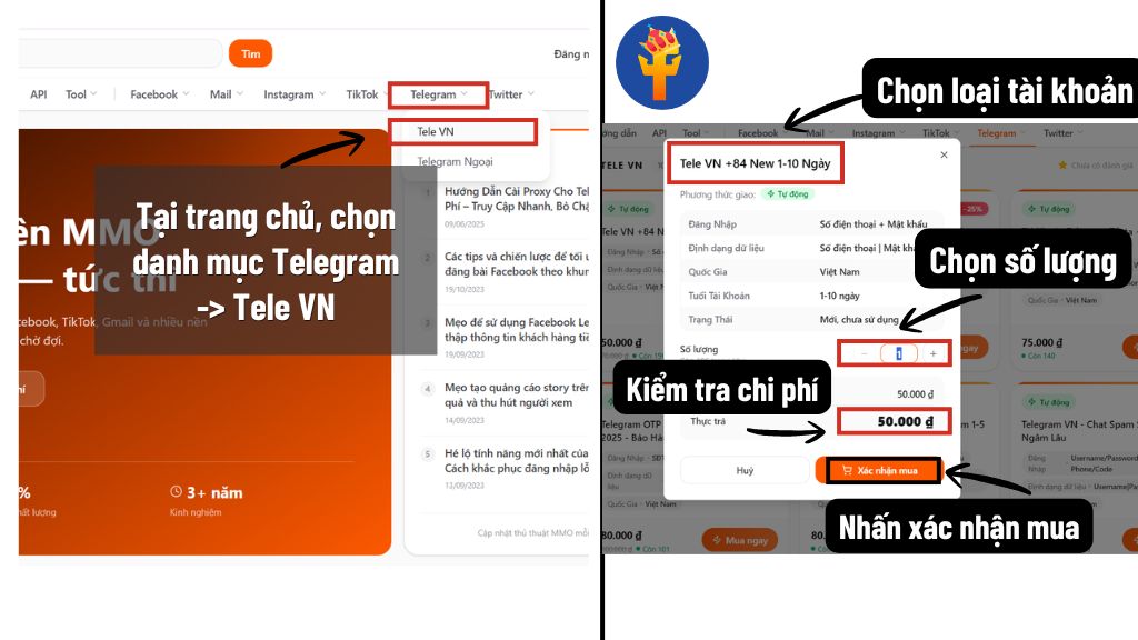 Hướng dẫn mua acc Telegram VN tại Vuavia chi tiết